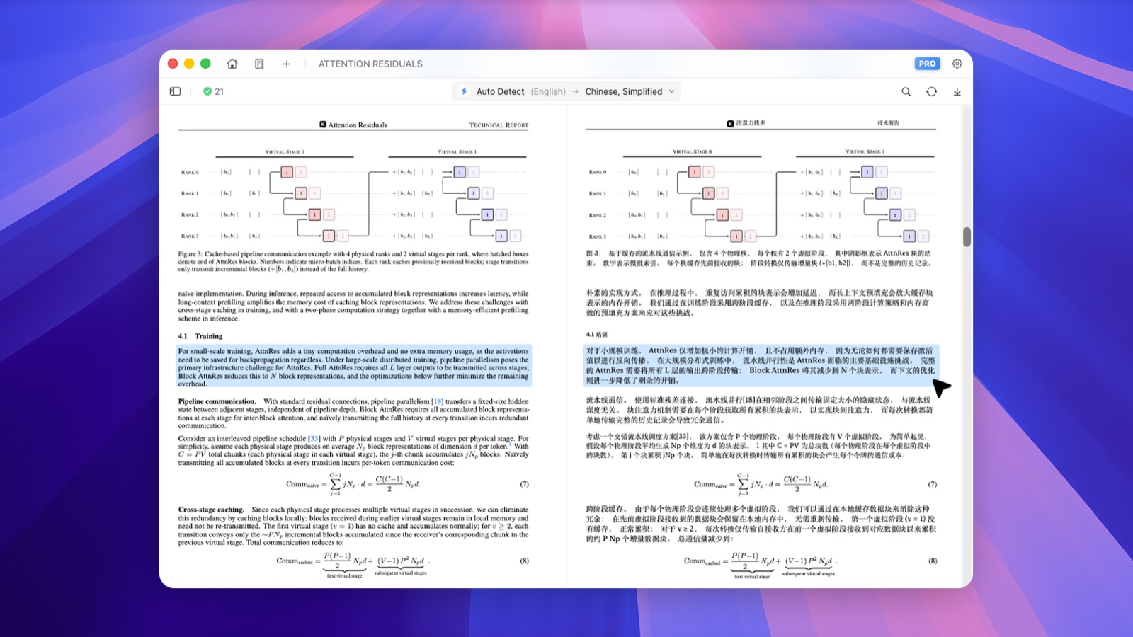 Review an academic paper translation beside the original PDF in Doco Translate