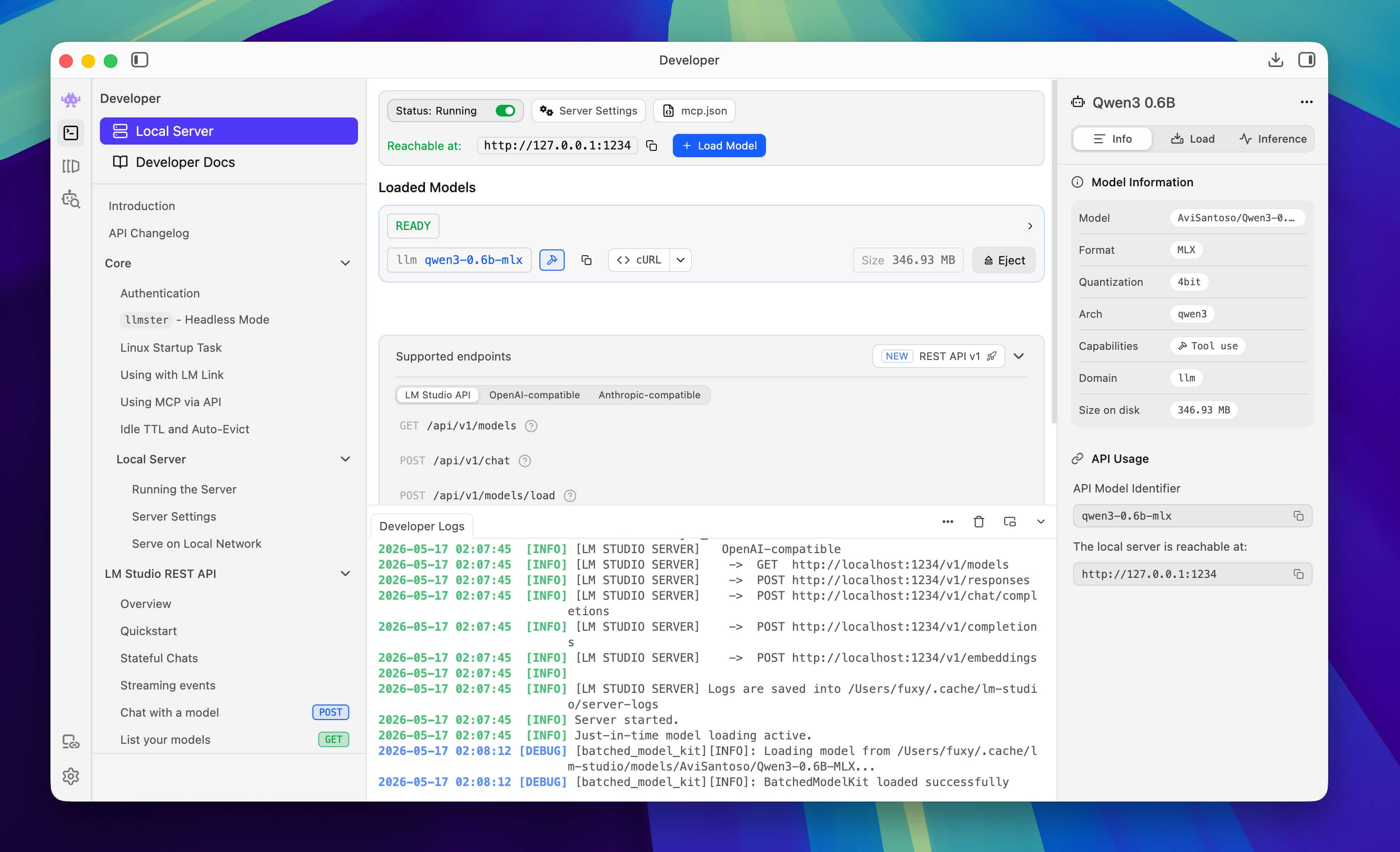Starting the local API server in LM Studio