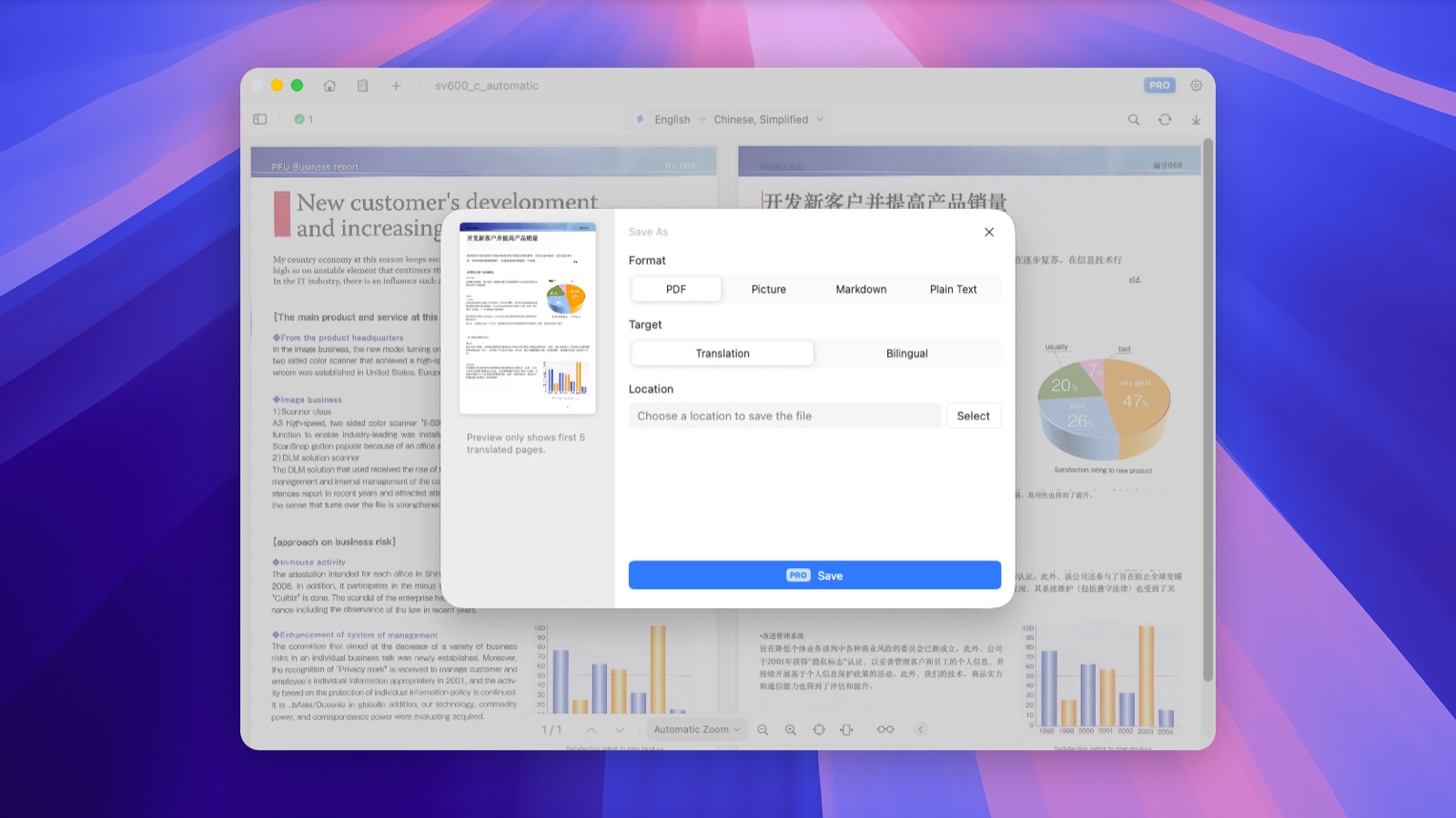 Export the OCR result as a translated or bilingual PDF