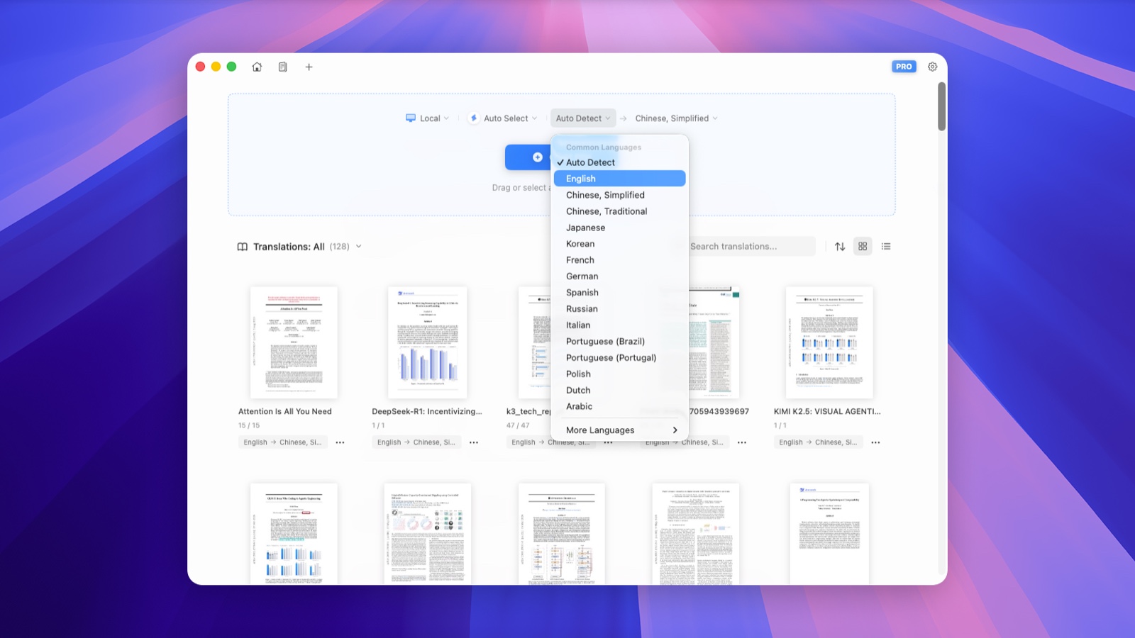 Select the source language manually in Doco Translate before running OCR