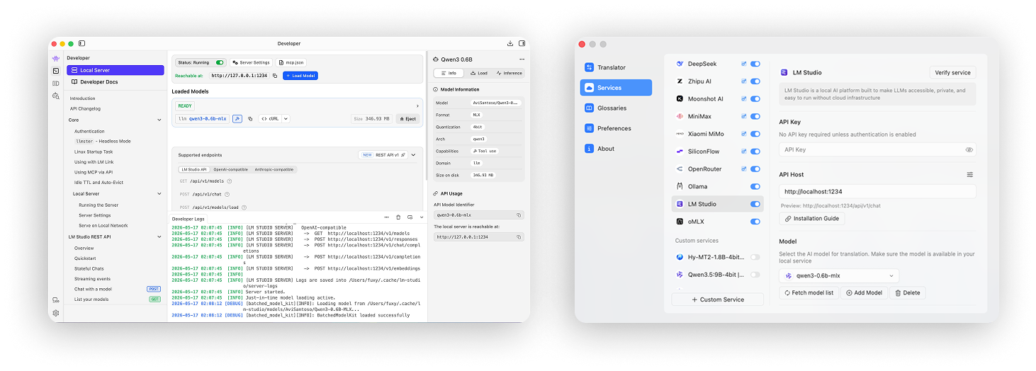 LM Studio service settings