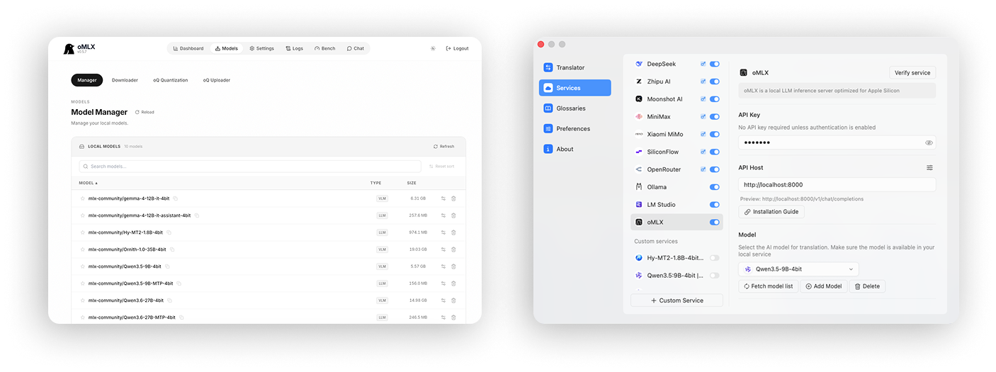 oMLX service settings